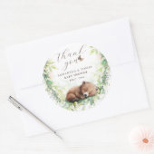 Woodland Dieren Bos groen Baby Jongen Douche Ronde Sticker (Envelop)