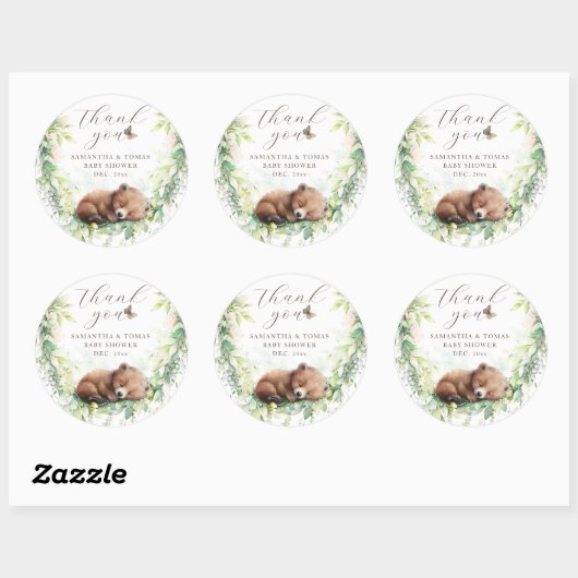 Woodland Dieren Bos groen Baby Jongen Douche Ronde Sticker (Vel)