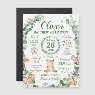 Woodland Dieren Groen Baby Geboorte Print Statisti