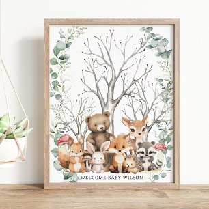 Woodland Dieren Groen Thumbprint Gastenboek Poster