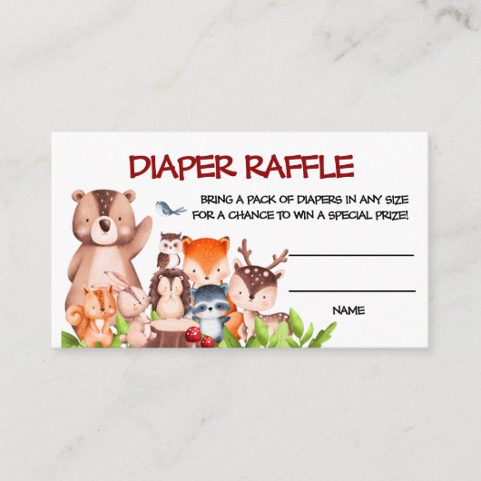 Woodland Dieren Luier Raffle Informatiekaartje (Voorkant)