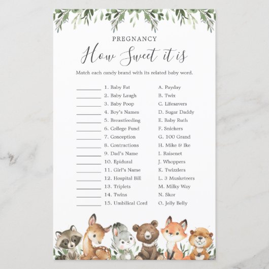 Woodland dieren zwangerschap hoe zoet het is spel (Voorkant)