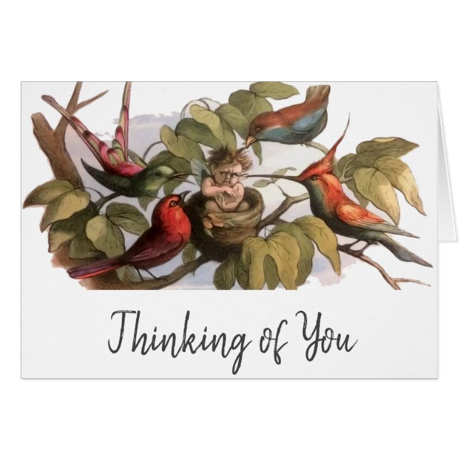 Woodland Elf in Nest: Antiek Bird Sprite Fairy (Voorkant Horizontaal)