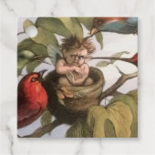 Woodland Elf in Nest: Antiek Bird Sprite Fairy Bedankjes Labels (Voorkant)
