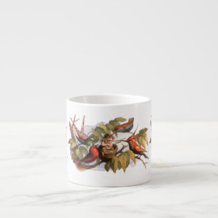 Woodland Elf in Nest: Antiek Bird Sprite Fairy Espresso Kop