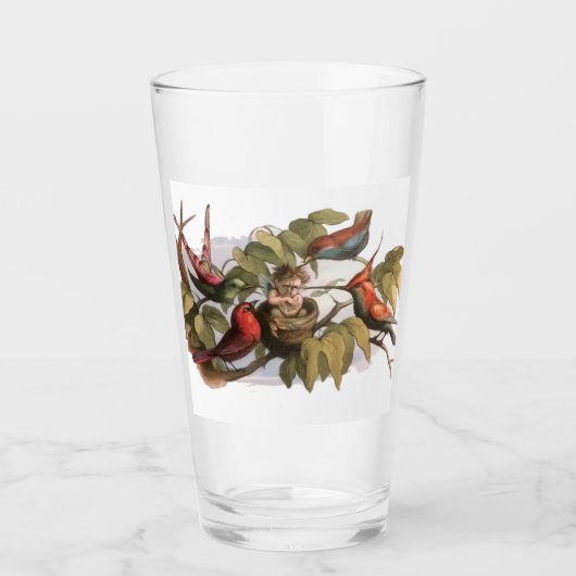 Woodland Elf in Nest: Antiek Bird Sprite Fairy Glas (Voorkant)
