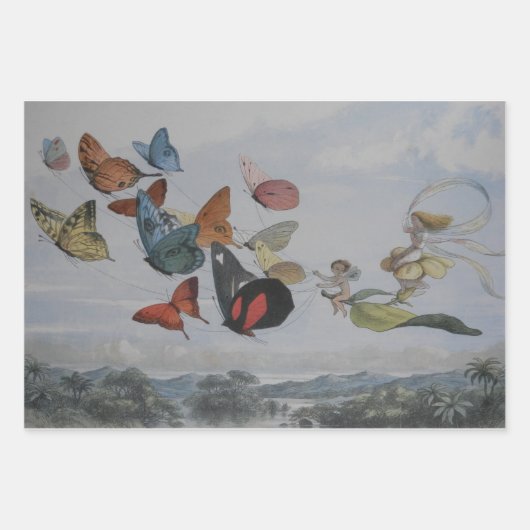 Woodland Elf in Nest: Antiek Bird Sprite Fairy Inpakpapier Vel (Voorkant 3)