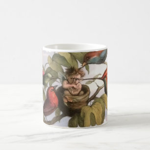 Woodland Elf in Nest: Antiek Bird Sprite Fairy Koffiemok