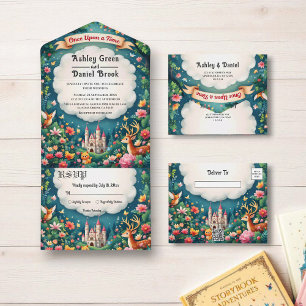 Woodland Enchanted Forest Castle Sprookjeshuwelijk All In One Uitnodiging
