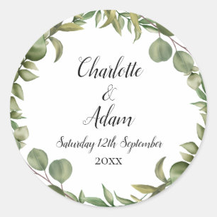 Woodland Eucalyptus Greenery Wedding Ronde Sticker