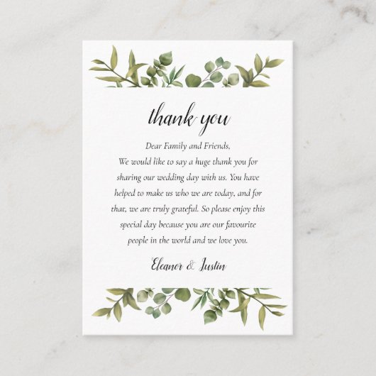 Woodland Eucalyptus groen bruiloft dank u Plaatskaartje (Voorkant)