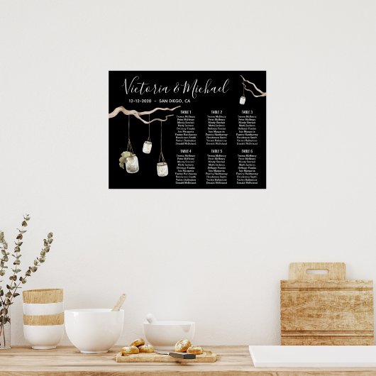 Woodland Evening Branch Mason Jars Seating Chart Poster (Keuken)