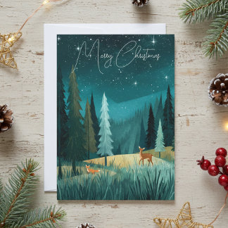 Woodland Evergreen Forest Holiday Scene Feestdagenkaart