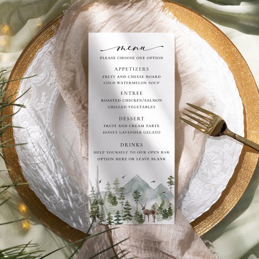 Woodland Evergreen Wedding Menu