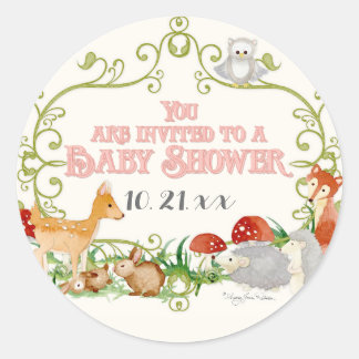 Woodland Fairy Tale Baby Douche Uitnodigingen Kaar Ronde Sticker
