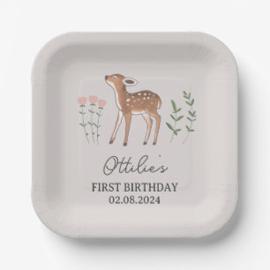 Woodland Fawn Flowers Birthday Papieren Bordje