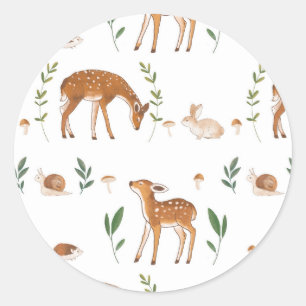 Woodland Fawn Rabbit Snagel Ronde Sticker
