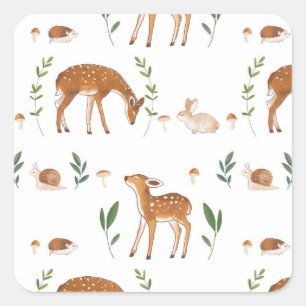 Woodland Fawn Rabbit Snagel Vierkante Sticker