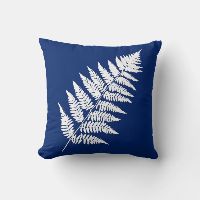 Woodland Fern 1, Cobalt Blue en White Kussen (Voorkant)