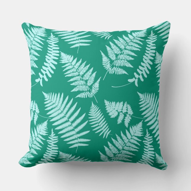 Woodland Fern Pattern, Aqua en Turquoise Kussen (Voorkant)