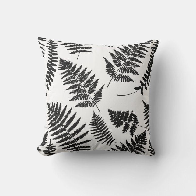 Woodland Fern Pattern, Black and White Buitenkussen (Voorkant)