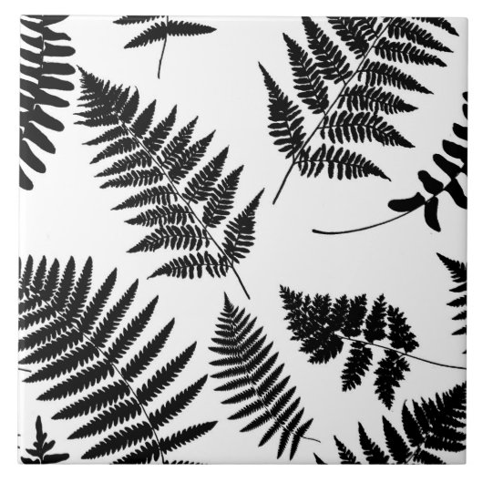 Woodland Fern Pattern, Black and White  Tegeltje (Voorkant)