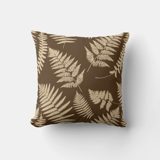 Woodland Fern Pattern, Brown and Beige Buitenkussen (Voorkant)