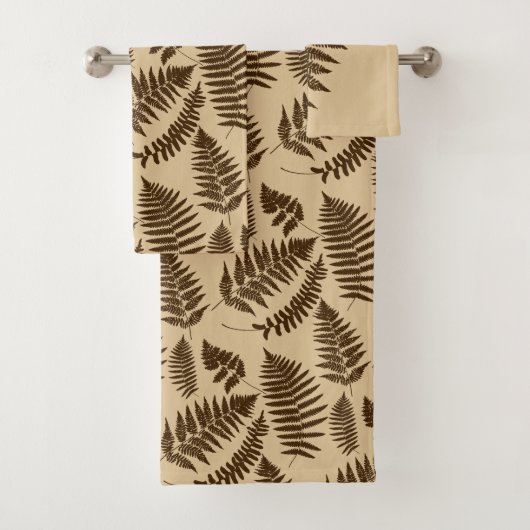 Woodland Fern Pattern, Chocolate Brown en Beige Bad Handdoek (Insitu)