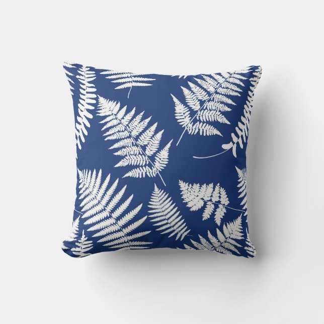 Woodland Fern Pattern, Cobalt Blue en White Buitenkussen (Voorkant)