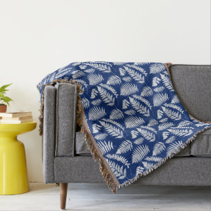 Woodland Fern Pattern, Cobalt Blue en White Deken