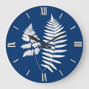 Woodland Fern Pattern, Cobalt Blue en White Grote Klok