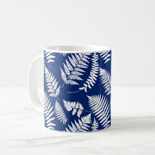 Woodland Fern Pattern, Cobalt Blue en White Koffiemok (Voorkant links)