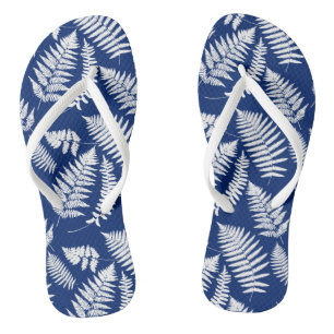 Woodland Fern Pattern, Cobalt Blue en White Teenslippers