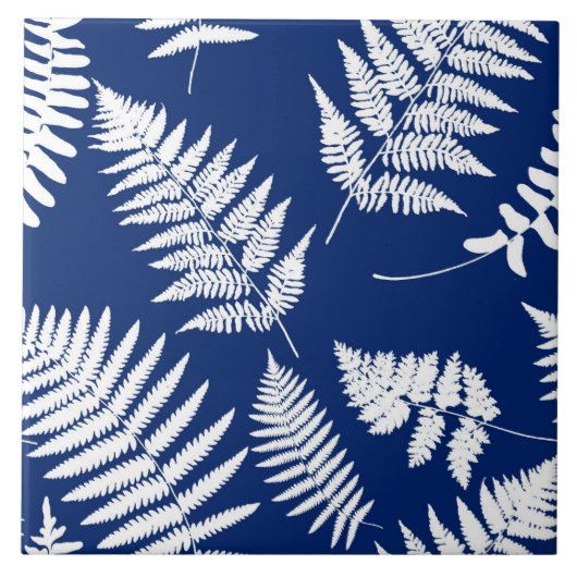 Woodland Fern Pattern, Cobalt Blue en White Tegeltje (Voorkant)