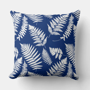 Woodland Fern Pattern, Cobalt Blue en White Throw Kussen