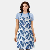 Woodland Fern Pattern, Cobalt Blue op White Schort (Gedragen)