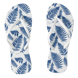 Woodland Fern Pattern, Cobalt Blue op White Teenslippers