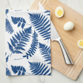 Woodland Fern Pattern, Cobalt Blue op White Theedoek (Quarter Fold)