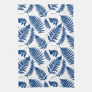 Woodland Fern Pattern, Cobalt Blue op White Theedoek