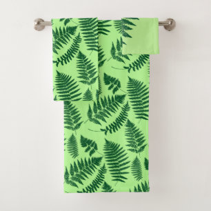 Woodland Fern Pattern, Emerald and Light Green Bad Handdoek