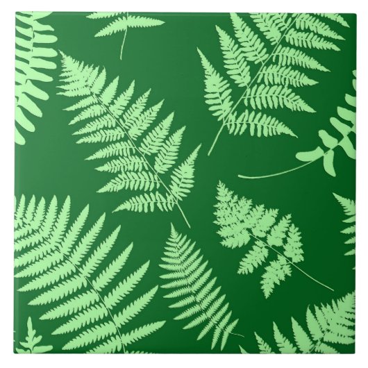 Woodland Fern Pattern, Emerald and Light Green Ce Tegeltje (Voorkant)