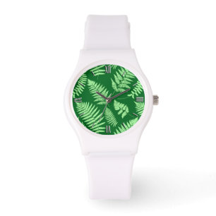 Woodland Fern Pattern, Emerald and Light Green Horloge