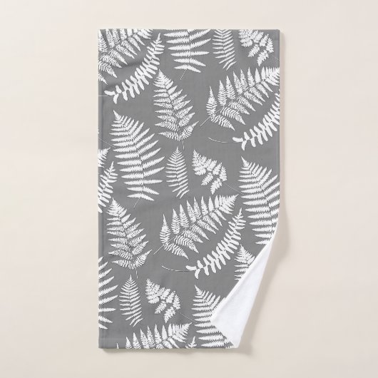 Woodland Fern Pattern, Grey / Grey and White Bad Handdoek (Handdoek)