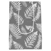 Woodland Fern Pattern, Grey / Grey and White Medium Cadeauzakje (Achterkant)