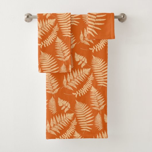 Woodland Fern Pattern, Mandarin Oranje Bad Handdoek (Insitu)
