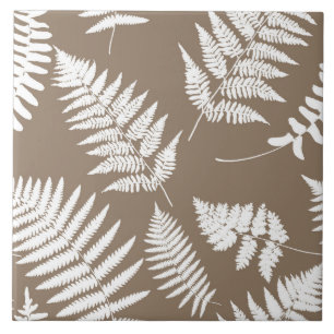 Woodland Fern Pattern, Taupe Tan en White Tegeltje
