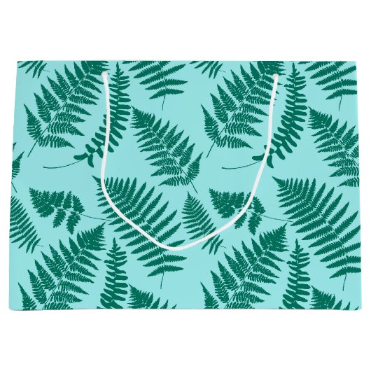 Woodland Fern Pattern, Turquoise en Aqua Large Cadeauzakje (Voorkant)