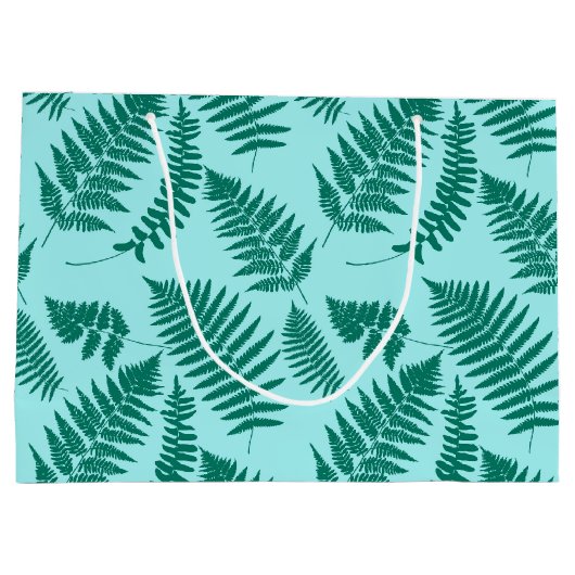Woodland Fern Pattern, Turquoise en Aqua Large Cadeauzakje (Achterkant)