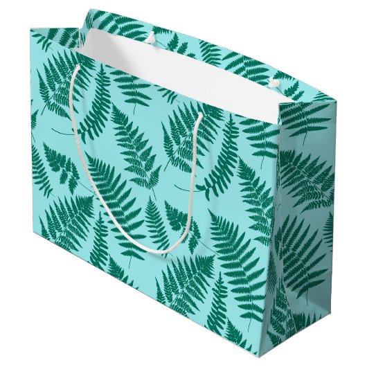 Woodland Fern Pattern, Turquoise en Aqua Large Cadeauzakje (Achterkant Gekanteld)