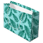 Woodland Fern Pattern, Turquoise en Aqua Large Cadeauzakje (Voorkant Gekanteld)